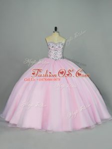 Custom Fit Baby Pink Quinceanera Dresses Sweet 16 and Quinceanera with Beading Sweetheart Sleeveless Lace Up