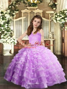 Discount Lavender Lace Up Straps Ruffled Layers Little Girls Pageant Dress Wholesale Organza Sleeveless