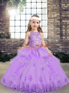 Lavender Sleeveless Tulle Lace Up Pageant Gowns For Girls for Party and Wedding Party