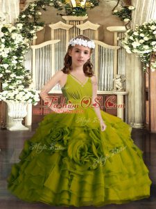 Sleeveless Zipper Floor Length Ruffled Layers Kids Formal Wear