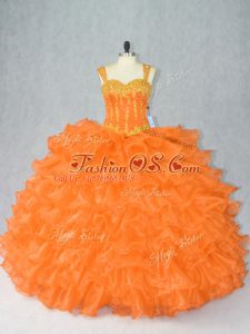 Nice Sleeveless Lace Up Floor Length Beading and Ruffles Quinceanera Gown