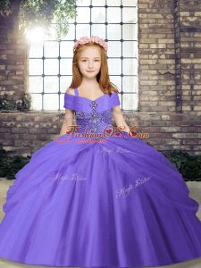 Custom Designed Sleeveless Lace Up Floor Length Beading Kids Formal Wear