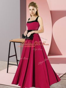 Floor Length Fuchsia Bridesmaid Dress Chiffon Sleeveless Belt
