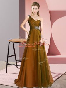 Elegant Brown Empire Beading Criss Cross Chiffon Sleeveless
