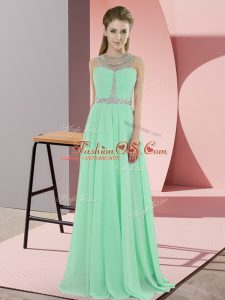 Noble Apple Green Empire Scoop Sleeveless Chiffon Floor Length Zipper Beading Homecoming Dress