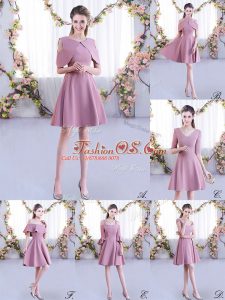 Edgy Half Sleeves Mini Length Ruching Zipper Damas Dress with Pink