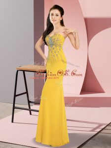 Gold Column/Sheath Beading Prom Gown Zipper Chiffon Sleeveless Floor Length