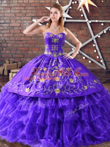 Discount Purple Lace Up 15 Quinceanera Dress Embroidery and Ruffled Layers Sleeveless Floor Length