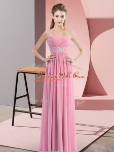 Glamorous Rose Pink Sweetheart Neckline Beading Prom Party Dress Sleeveless Zipper
