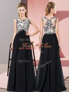 Attractive Black Sleeveless Chiffon Zipper Bridesmaids Dress for Wedding Party