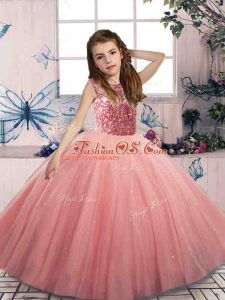 Scoop Sleeveless Tulle Child Pageant Dress Beading Lace Up