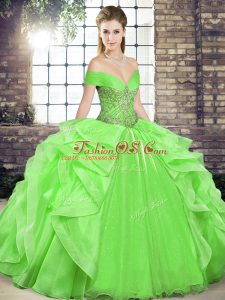 Luxury Floor Length Lace Up 15th Birthday Dress for Military Ball and Sweet 16 and Quinceanera with Beading and Ruffles