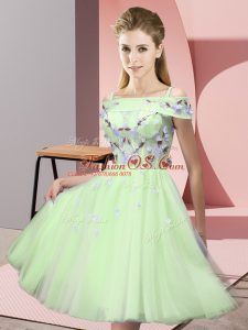 Tulle Short Sleeves Knee Length Wedding Party Dress and Appliques