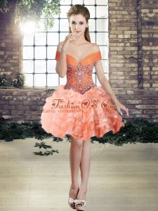 Off The Shoulder Sleeveless Organza Prom Evening Gown Beading and Ruffled Layers Lace Up