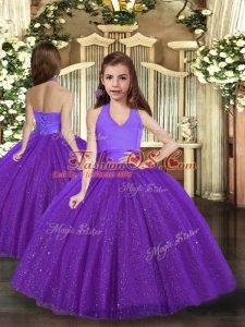 Halter Top Sleeveless Lace Up Pageant Dress Toddler Purple Tulle