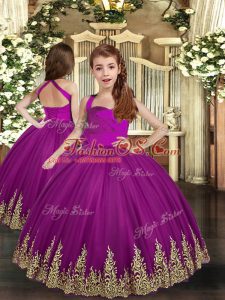 Purple Sleeveless Asymmetrical Embroidery Lace Up Little Girl Pageant Dress