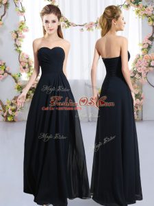 Navy Blue Sleeveless Floor Length Ruching Zipper Vestidos de Damas
