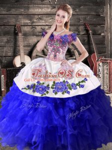 Designer Ball Gowns Quinceanera Dresses Royal Blue Off The Shoulder Organza Sleeveless Floor Length Lace Up