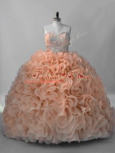 Peach Sweetheart Neckline Beading Sweet 16 Dress Sleeveless Lace Up