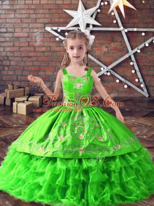 Straps Neckline Embroidery and Ruffled Layers Little Girls Pageant Dress Wholesale Sleeveless Lace Up