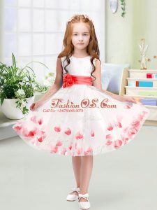 Most Popular White Flower Girl Dress Wedding Party with Appliques and Belt Scoop Sleeveless Zipper
