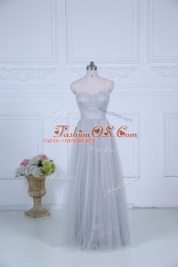 Grey Zipper Quinceanera Court Dresses Ruching Sleeveless Floor Length