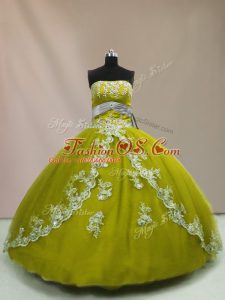 Olive Green Strapless Lace Up Appliques Sweet 16 Dress Sleeveless