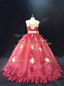Sleeveless Appliques Zipper Quinceanera Dresses with Red and Burgundy