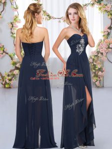 Sweetheart Sleeveless Lace Up Bridesmaid Dress Navy Blue Chiffon