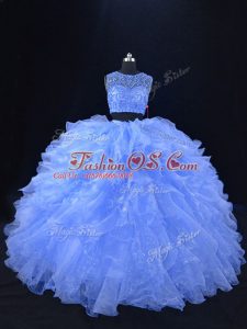 High Quality Sleeveless Beading and Ruffles Zipper Quinceanera Gown