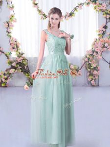 New Arrival Light Blue Bridesmaid Gown Wedding Party with Lace and Belt V-neck Sleeveless Side Zipper
