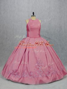 Amazing Taffeta Scoop Sleeveless Zipper Embroidery Vestidos de Quinceanera in Pink