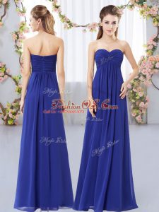 Royal Blue Sleeveless Floor Length Ruching Zipper Quinceanera Dama Dress