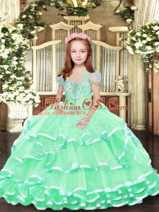 Floor Length Apple Green Kids Pageant Dress Straps Sleeveless Lace Up