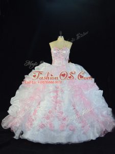 Smart Pink And White Sleeveless Organza Lace Up Sweet 16 Dress for Sweet 16 and Quinceanera