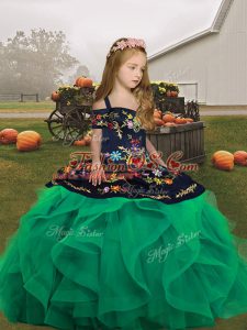 Tulle Sleeveless Floor Length Little Girl Pageant Dress and Embroidery and Ruffles