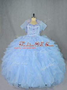 Top Selling Organza Sweetheart Sleeveless Lace Up Beading and Ruffles Sweet 16 Quinceanera Dress in Blue