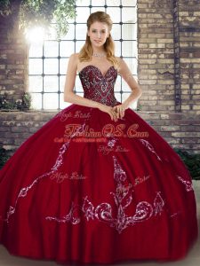 Sweetheart Sleeveless Lace Up Sweet 16 Quinceanera Dress Wine Red Tulle