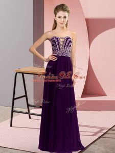 Ideal Chiffon Sweetheart Sleeveless Lace Up Beading Evening Dress in Dark Purple