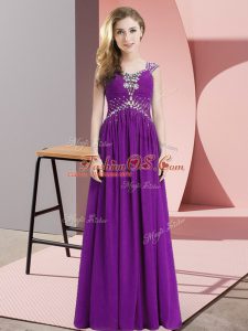 Cap Sleeves Lace Up Floor Length Beading Evening Dress