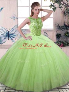 Custom Designed Lace Up Quinceanera Gown Beading Sleeveless Floor Length