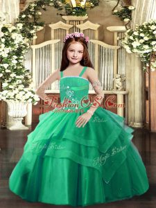 Fashion Straps Sleeveless Tulle Little Girls Pageant Dress Wholesale Beading and Ruffled Layers Lace Up