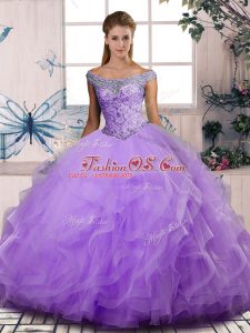 Beading and Ruffles Sweet 16 Dresses Lavender Lace Up Sleeveless Floor Length