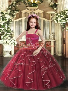 Sleeveless Lace Up Floor Length Beading and Ruffles Kids Pageant Dress