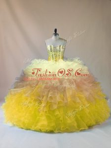 Multi-color Lace Up Sweetheart Beading and Ruffles Sweet 16 Quinceanera Dress Organza Sleeveless