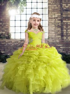 Charming Straps Sleeveless Organza Little Girls Pageant Dress Wholesale Beading and Ruffles and Pick Ups Lace Up