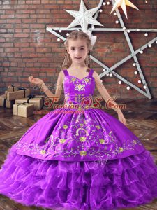 Super Lavender Lace Up Pageant Dress Wholesale Embroidery and Ruffled Layers Sleeveless Floor Length