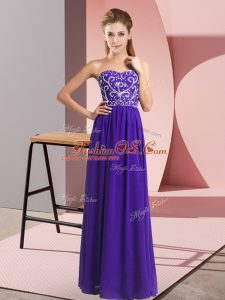 Purple Empire Beading Prom Party Dress Lace Up Chiffon Sleeveless Floor Length