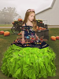 Organza Lace Up Straps Sleeveless Floor Length Winning Pageant Gowns Embroidery