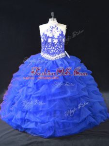 Blue Sleeveless Organza Backless 15 Quinceanera Dress for Sweet 16 and Quinceanera